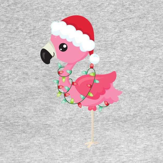 Christmas Flamingo, Santa Hat, Christmas Lights by Jelena Dunčević
